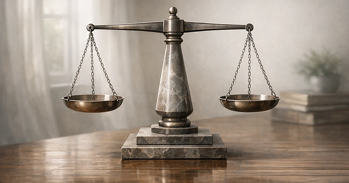 Abstract image of balanced scales representing justice and legal proceedings