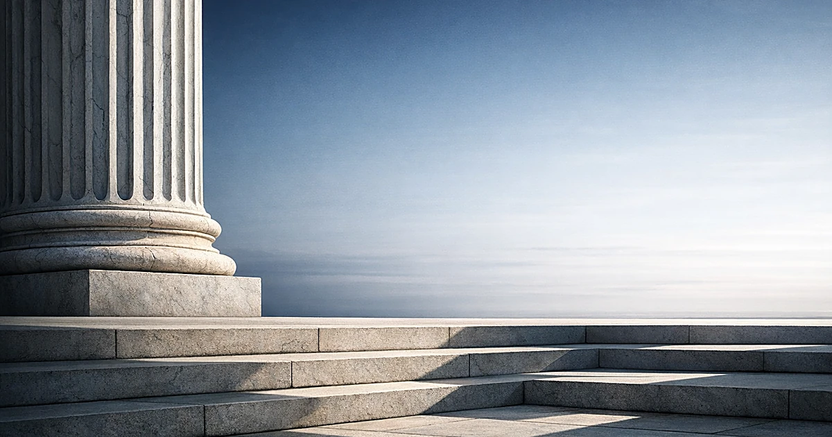 Abstract image of courthouse column with geometric shadows representing justice system themes